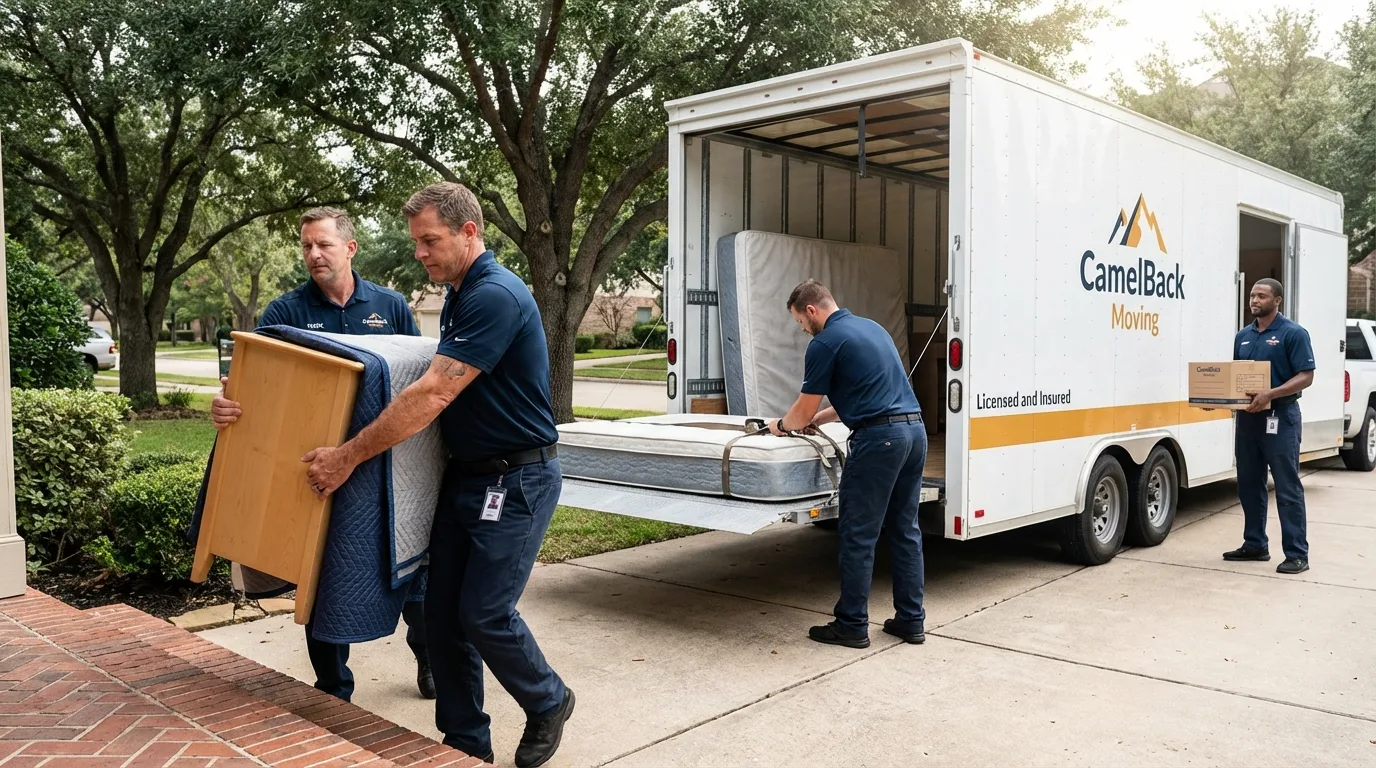 Crew loading residential truck for cross-state move from Loving, NM